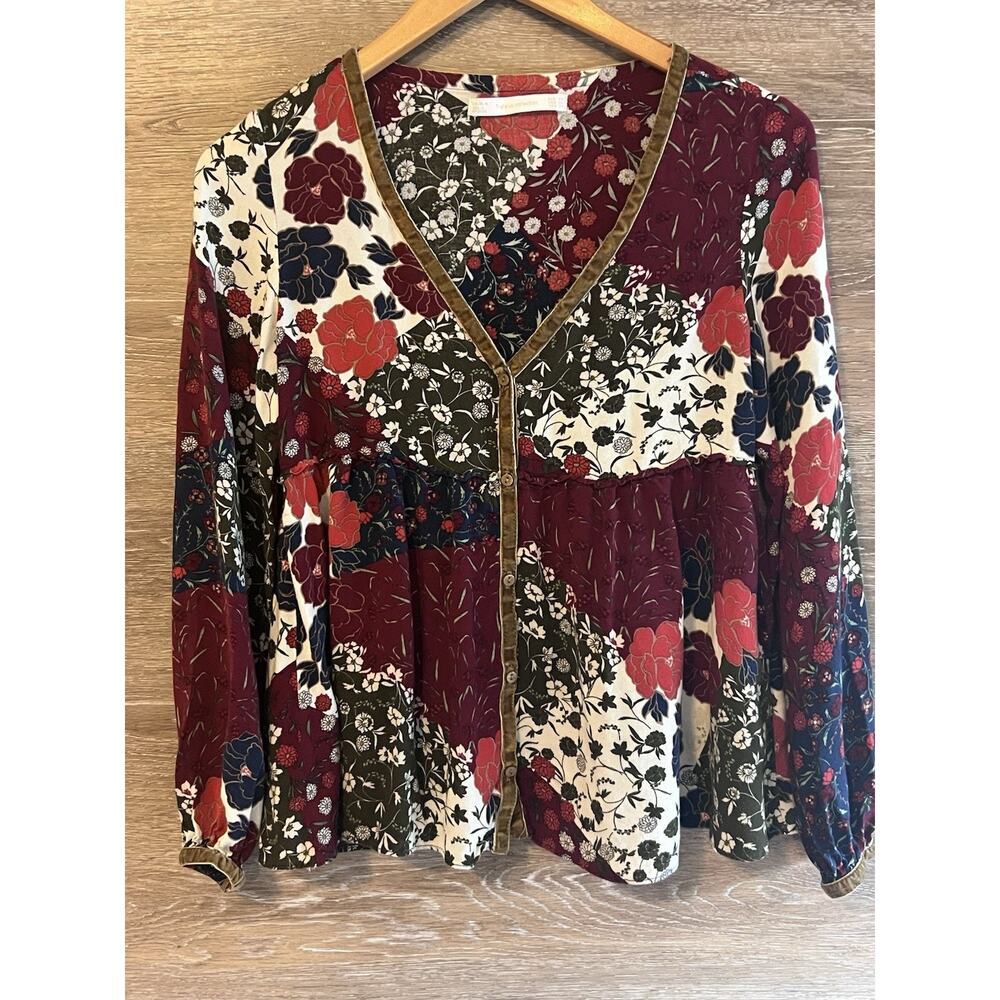 Zara Size XS Top Blouse Viscose Floral Long Sleeve Button Boho Fairy